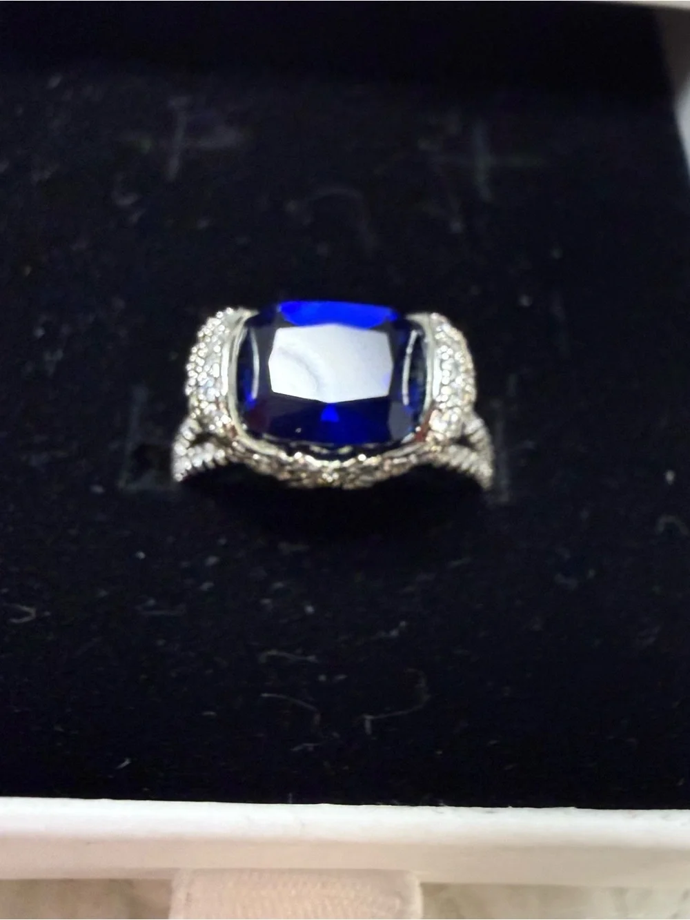 Silver Ring with Deep Blue Cushion Stone